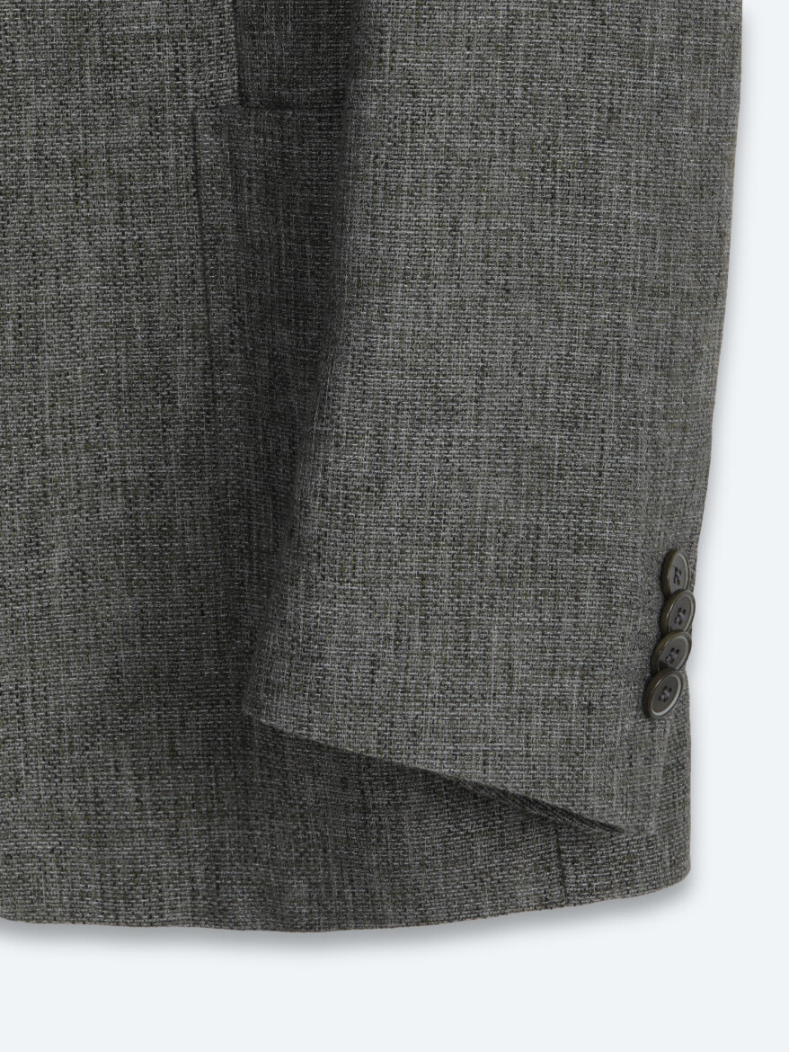 Khaki Patterned Regular Fit Linen Blended Jacket - 8