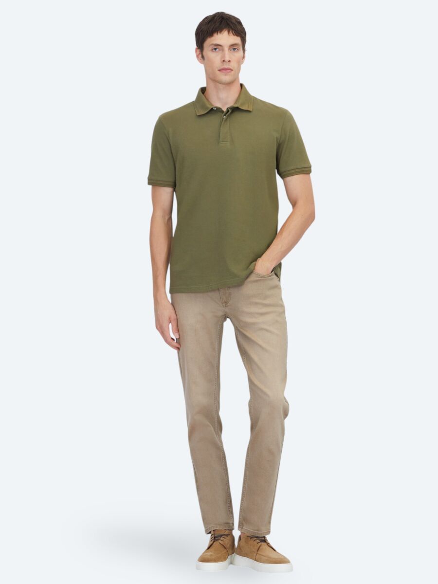 Khaki Plain 100% Cotton T-Shirt - 2