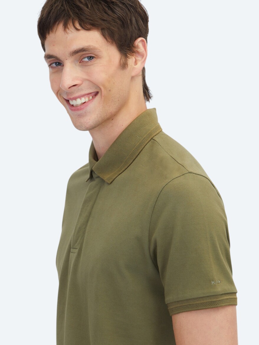 Khaki Plain 100% Cotton T-Shirt - 4