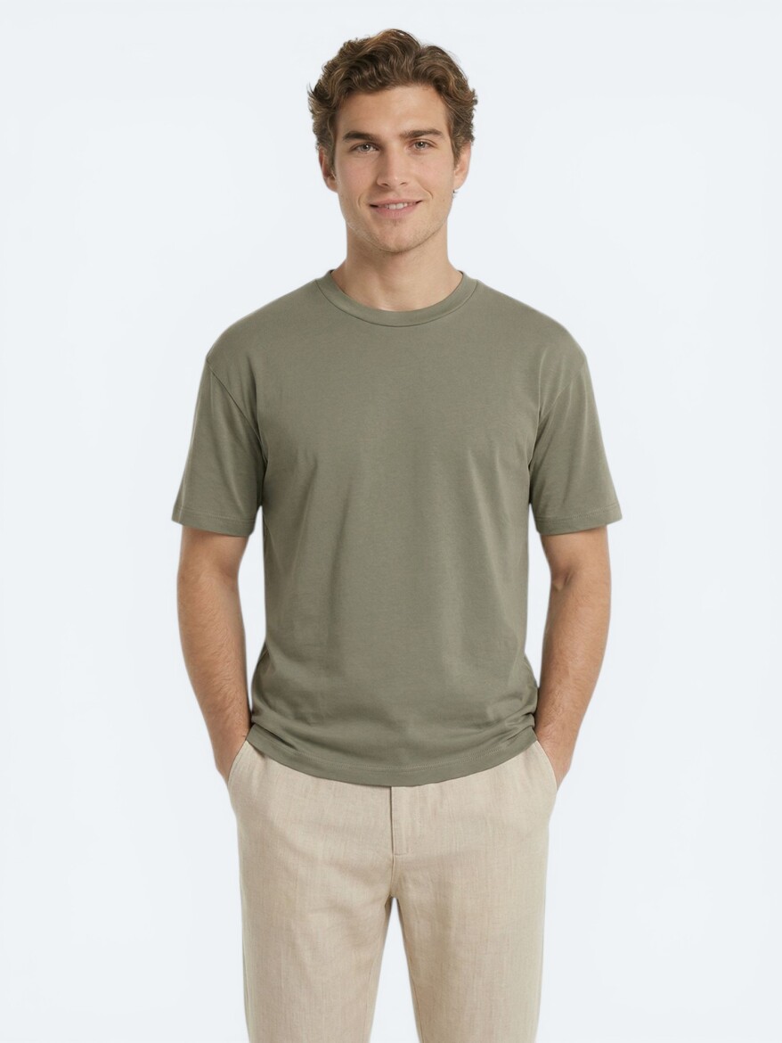 Khaki Plain 100% Cotton T-Shirt 