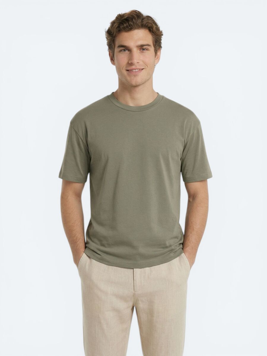 Khaki Plain 100% Cotton T-Shirt - 1