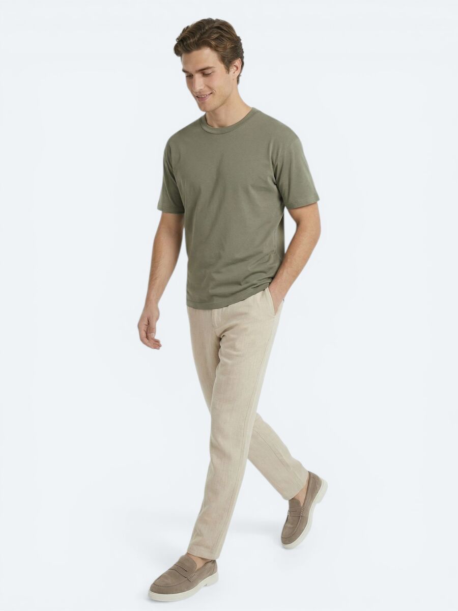 Khaki Plain 100% Cotton T-Shirt - 2
