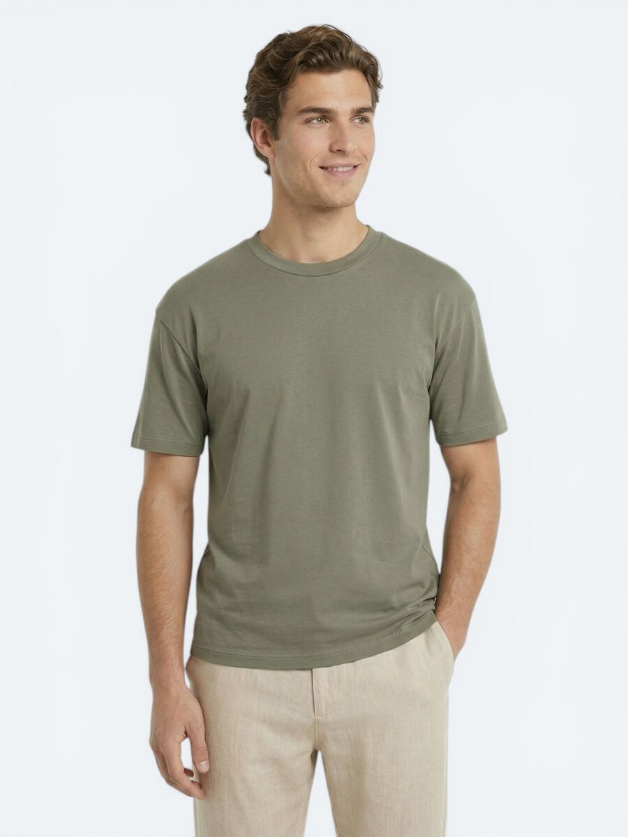 Khaki Plain 100% Cotton T-Shirt - 4