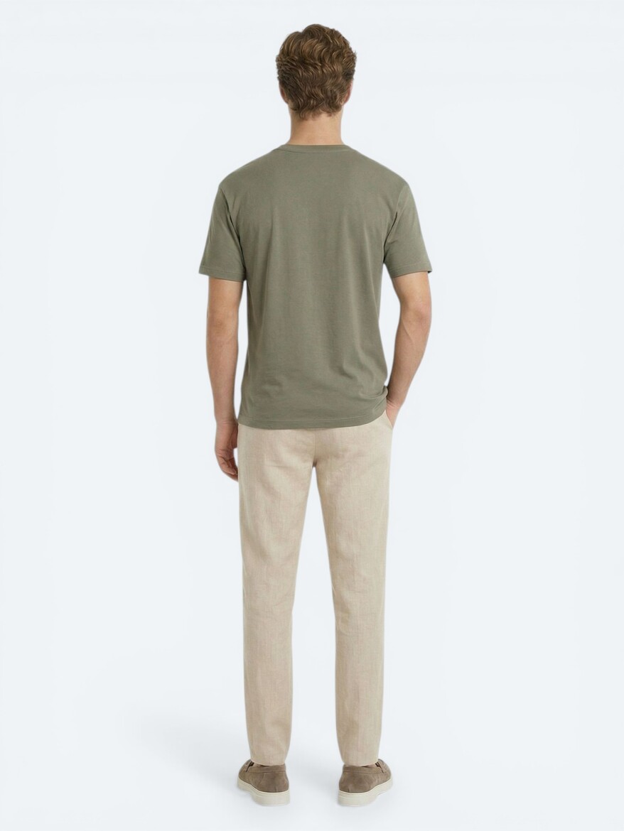 Khaki Plain 100% Cotton T-Shirt - 5