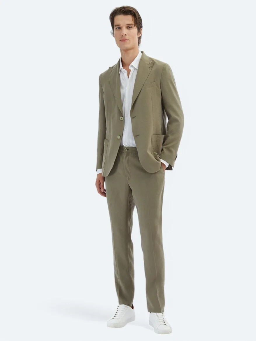 Khaki Plain Comfort Fit Suit - 2