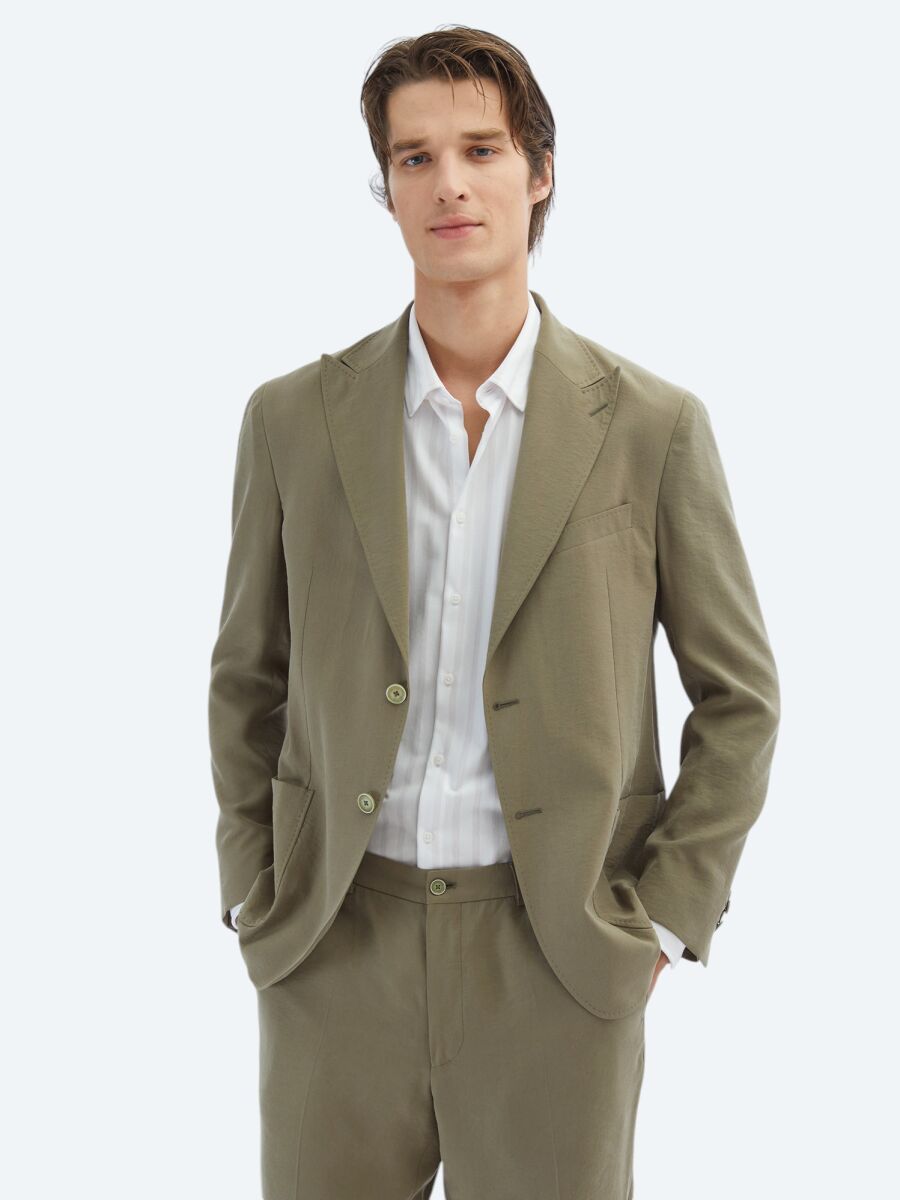 Khaki Plain Comfort Fit Suit - 1