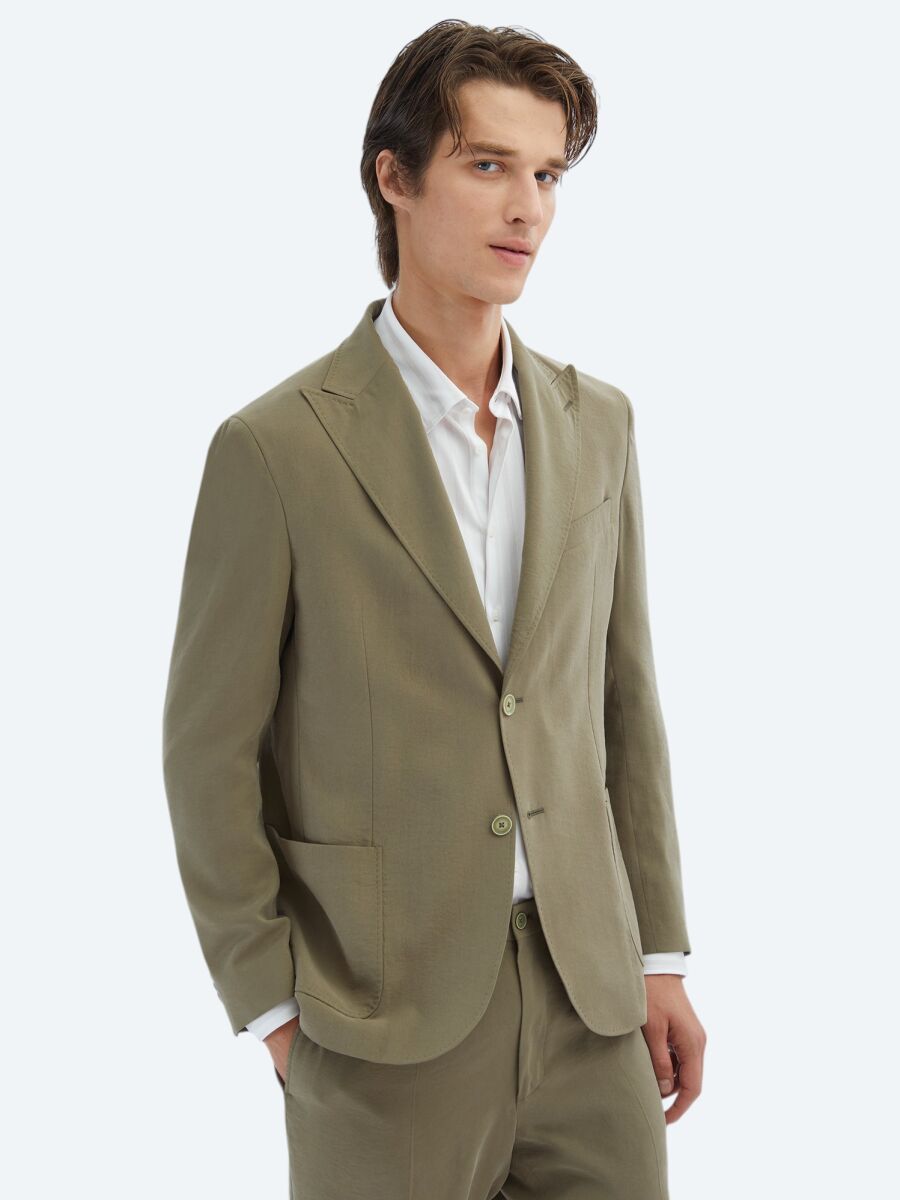Khaki Plain Comfort Fit Suit - 3