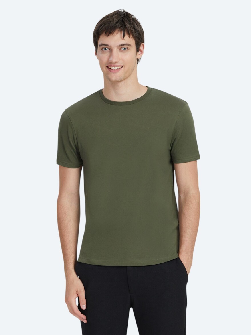 Khaki Plain Crew Neck 100% Cotton T-Shirt 
