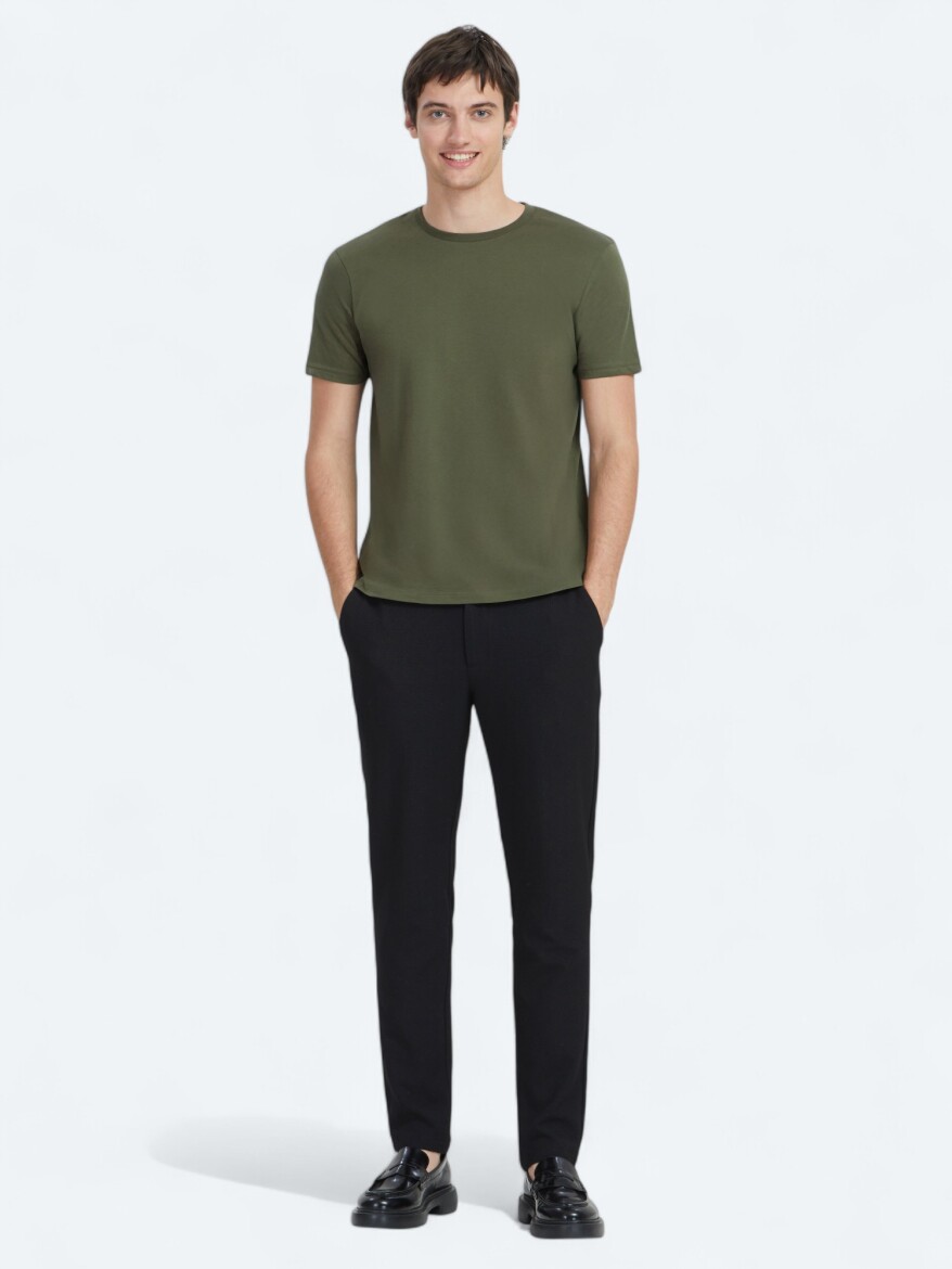 Khaki Plain Crew Neck 100% Cotton T-Shirt - 2