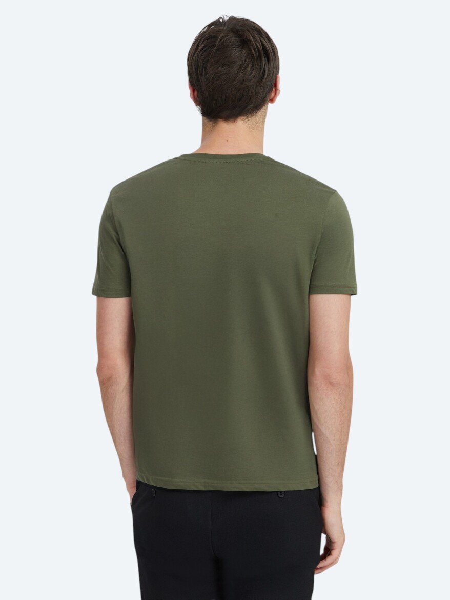 Khaki Plain Crew Neck 100% Cotton T-Shirt - 4