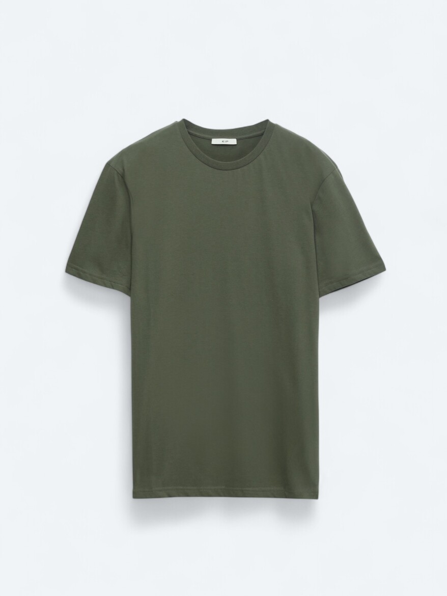Khaki Plain Crew Neck 100% Cotton T-Shirt - 5