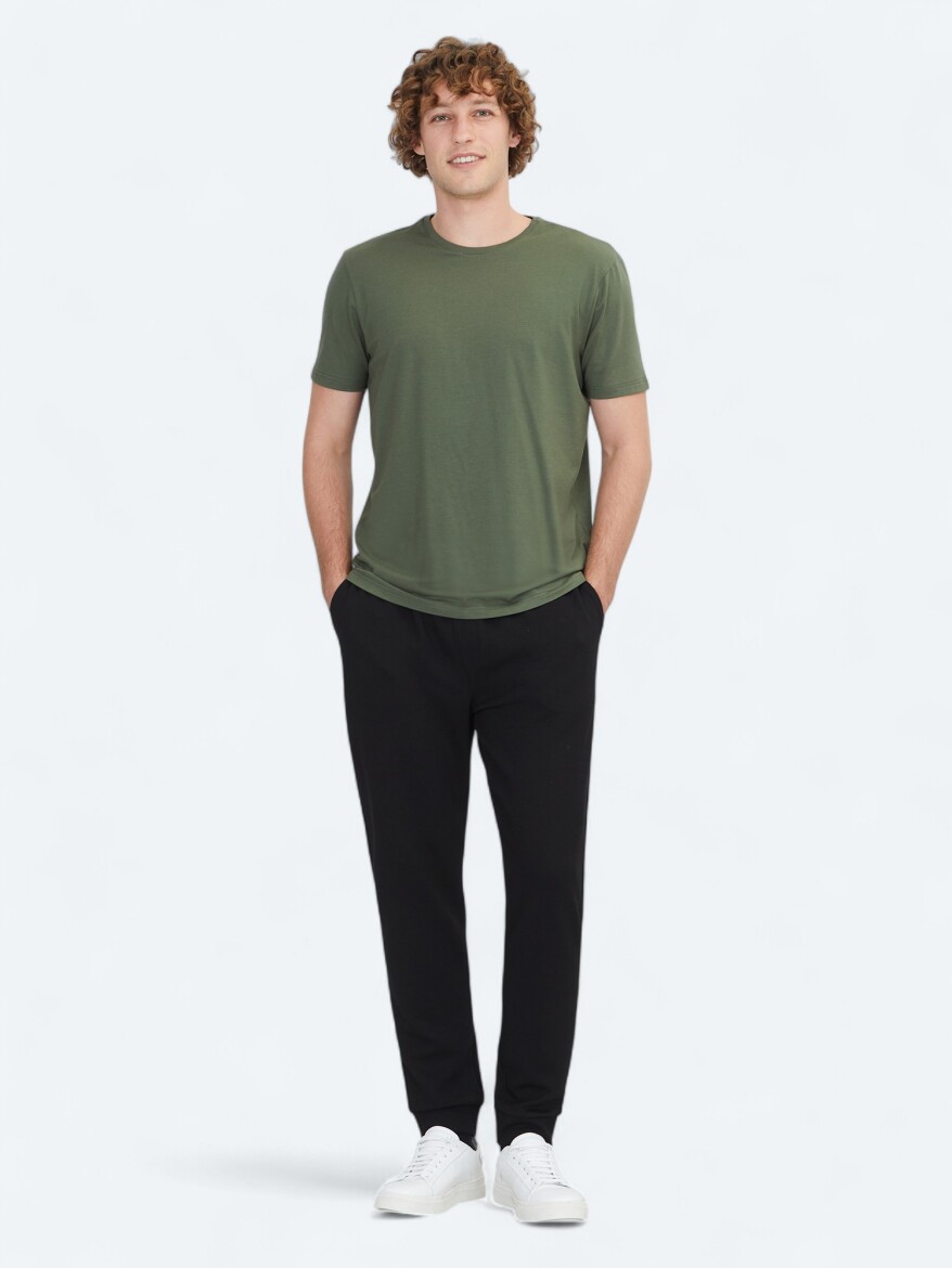 Khaki Plain Crew Neck Cotton Blended T-Shirt 
