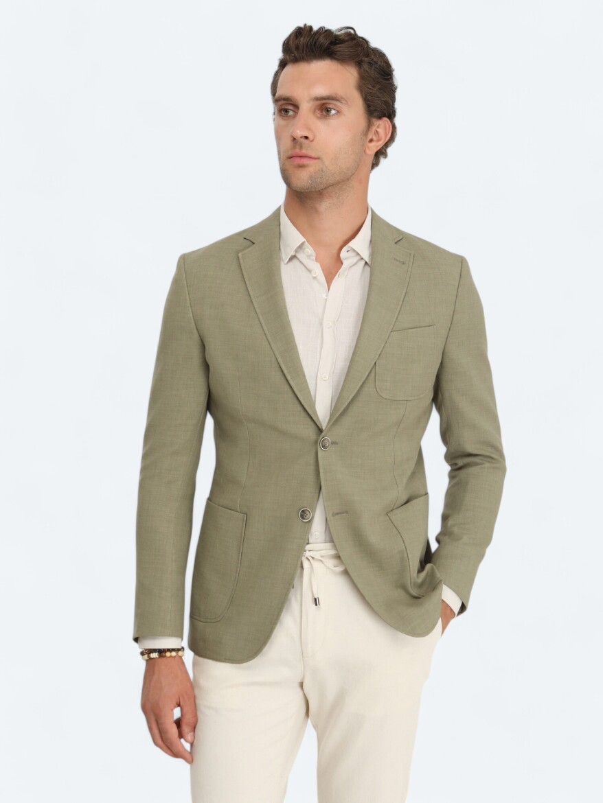 Khaki Plain Modern Fit Jacket - KİP
