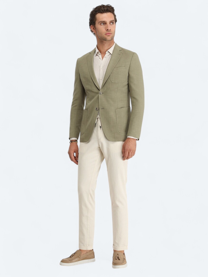 Khaki Plain Modern Fit Jacket - KİP