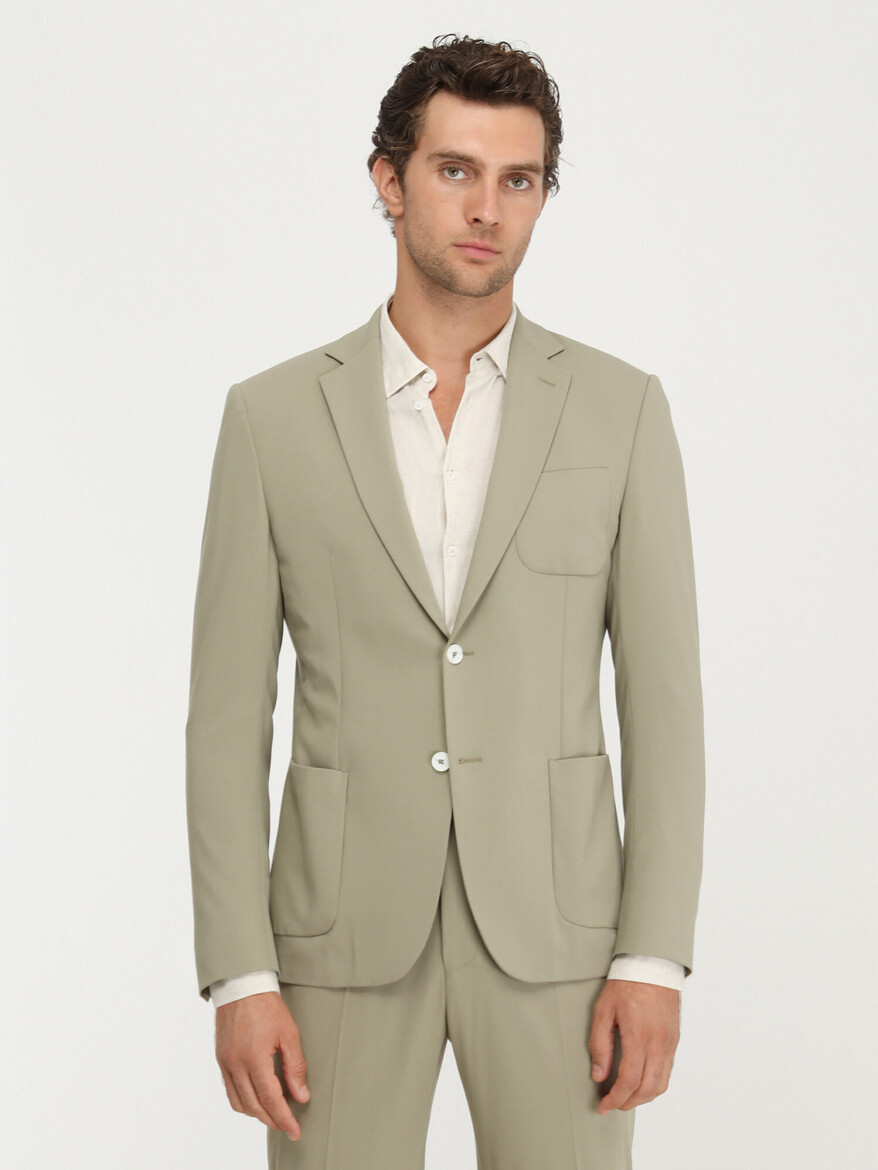 Khaki Plain Modern Fit Suit - 1