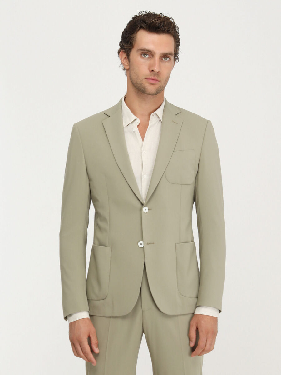 Khaki Plain Modern Fit Suit - 1