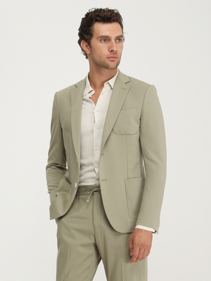 Khaki Plain Modern Fit Suit - 2