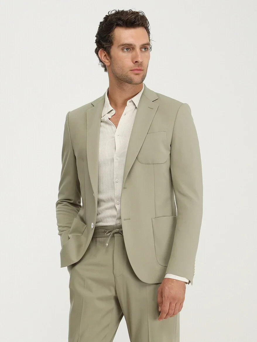 Khaki Plain Modern Fit Suit - 2