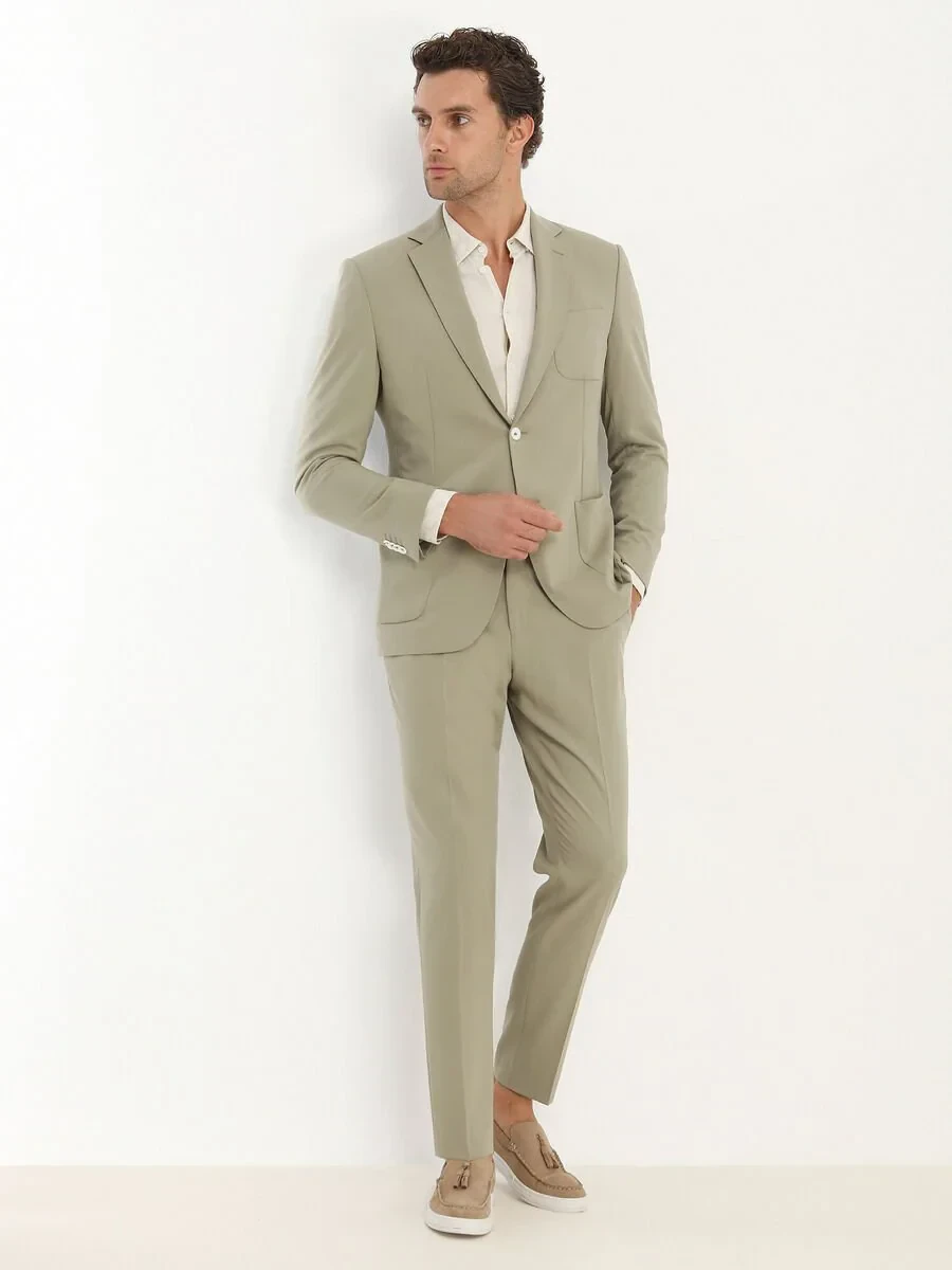 Khaki Plain Modern Fit Suit - 4