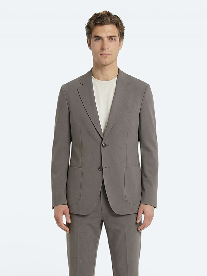 Khaki Plain Modern Fit Suit - 2
