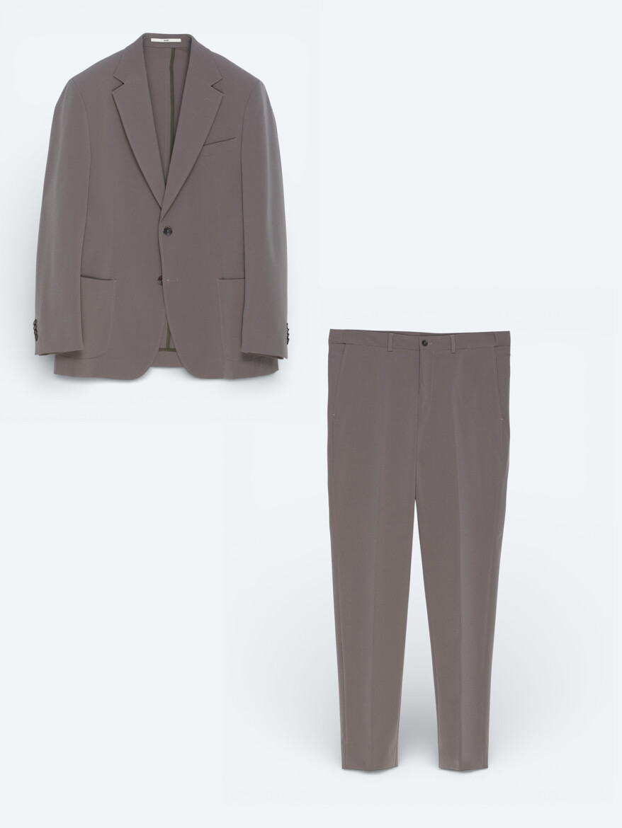 Khaki Plain Modern Fit Suit - 5