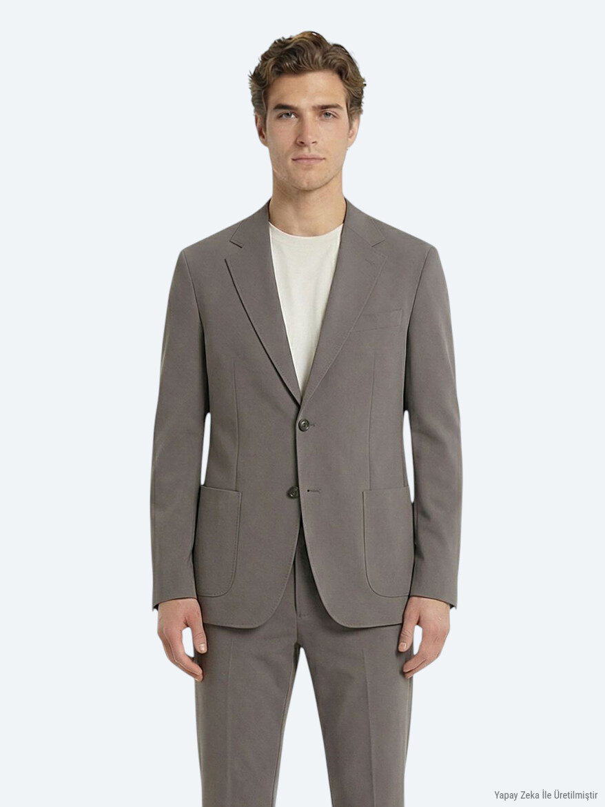 Khaki Plain Modern Fit Suit - 2