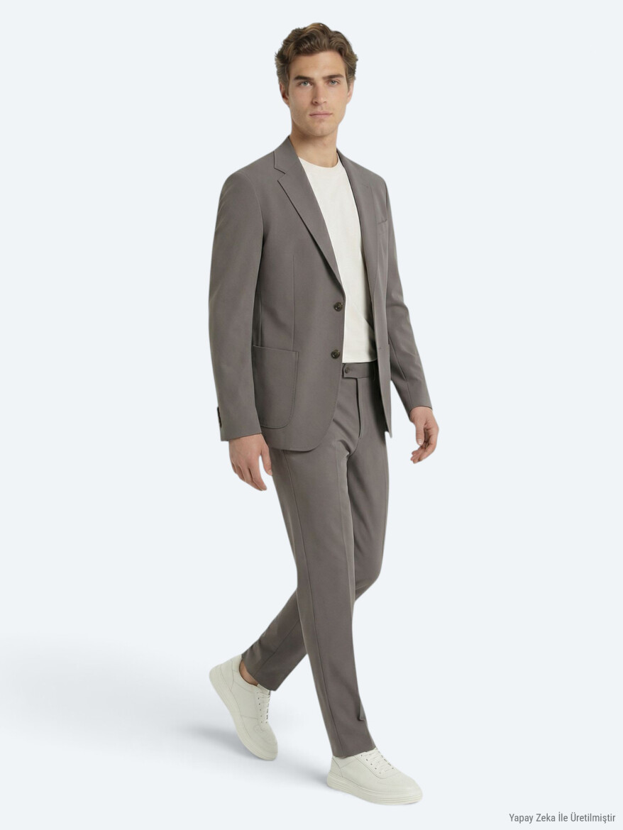 Khaki Plain Modern Fit Suit - 3
