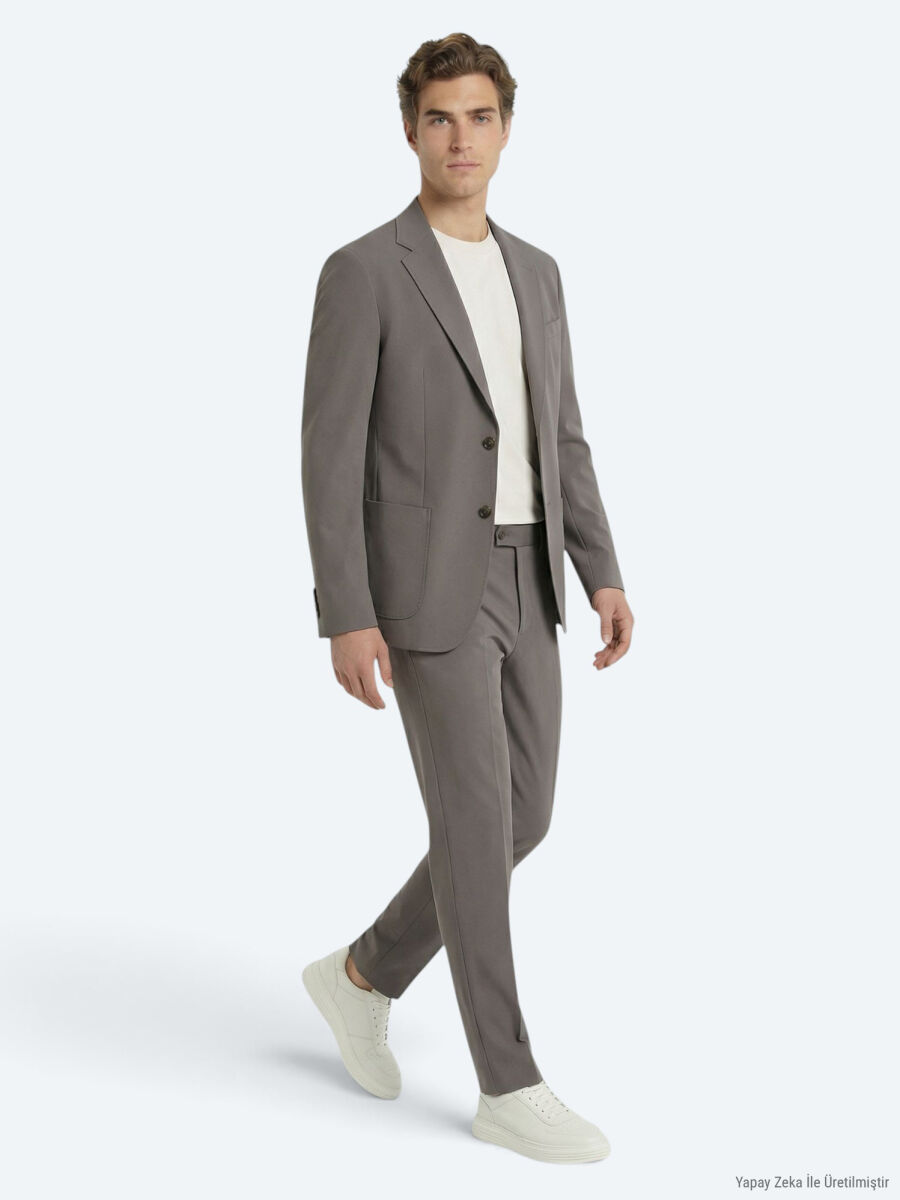 Khaki Plain Modern Fit Suit - 3