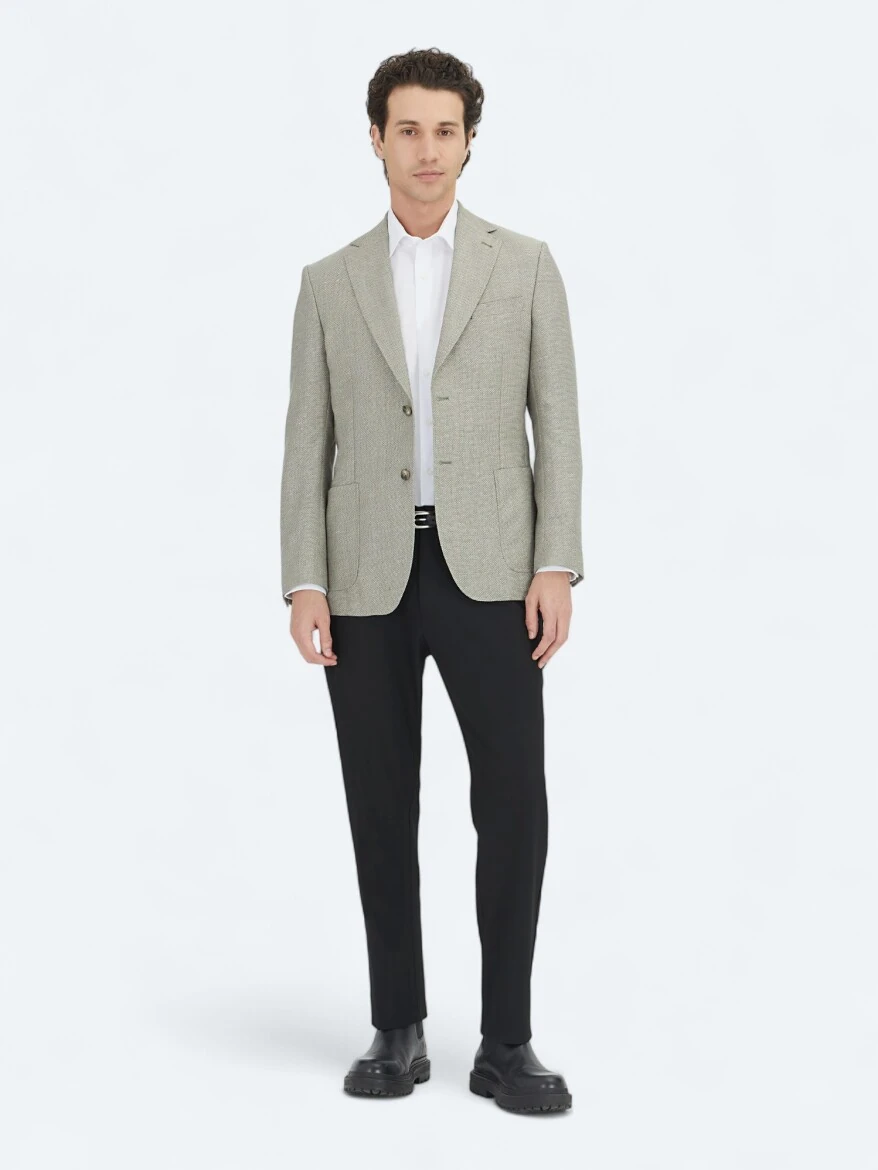 Khaki Plain Modern Fit Wool Blended Jacket - 2