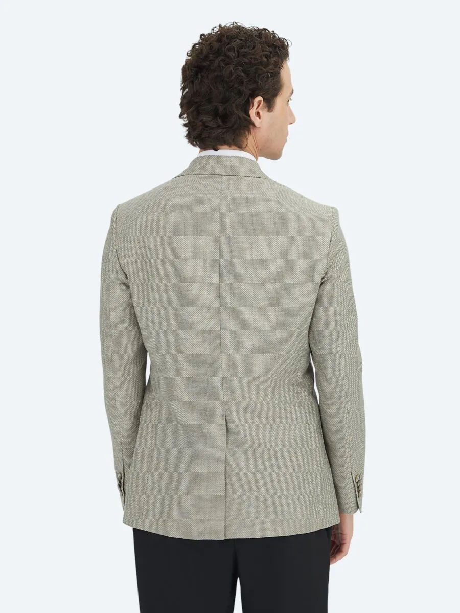 Khaki Plain Modern Fit Wool Blended Jacket - 5