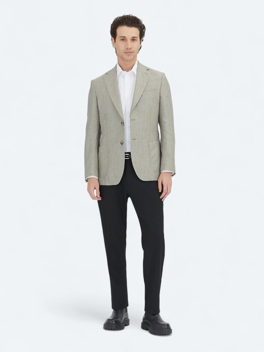 Khaki Plain Modern Fit Wool Blended Jacket - 2
