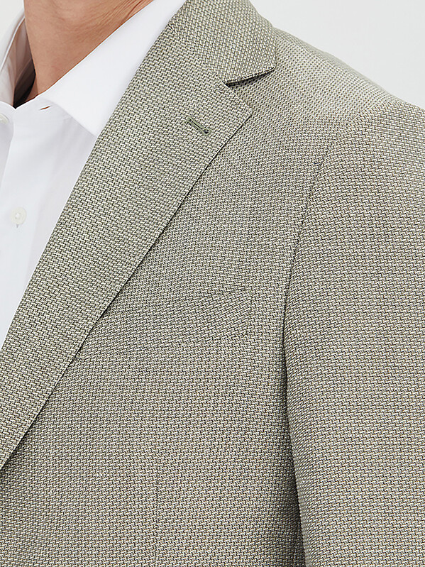 Khaki Plain Modern Fit Wool Blended Jacket - 4