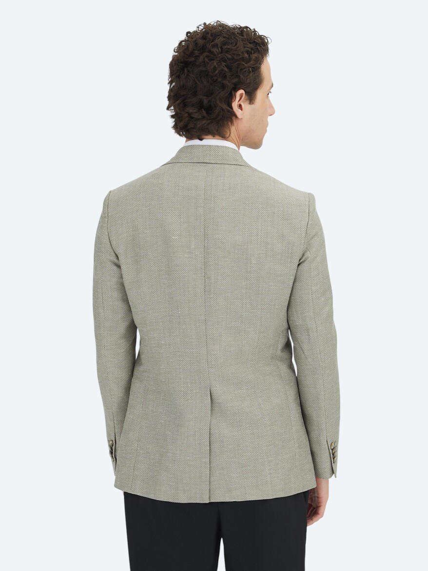 Khaki Plain Modern Fit Wool Blended Jacket - 5