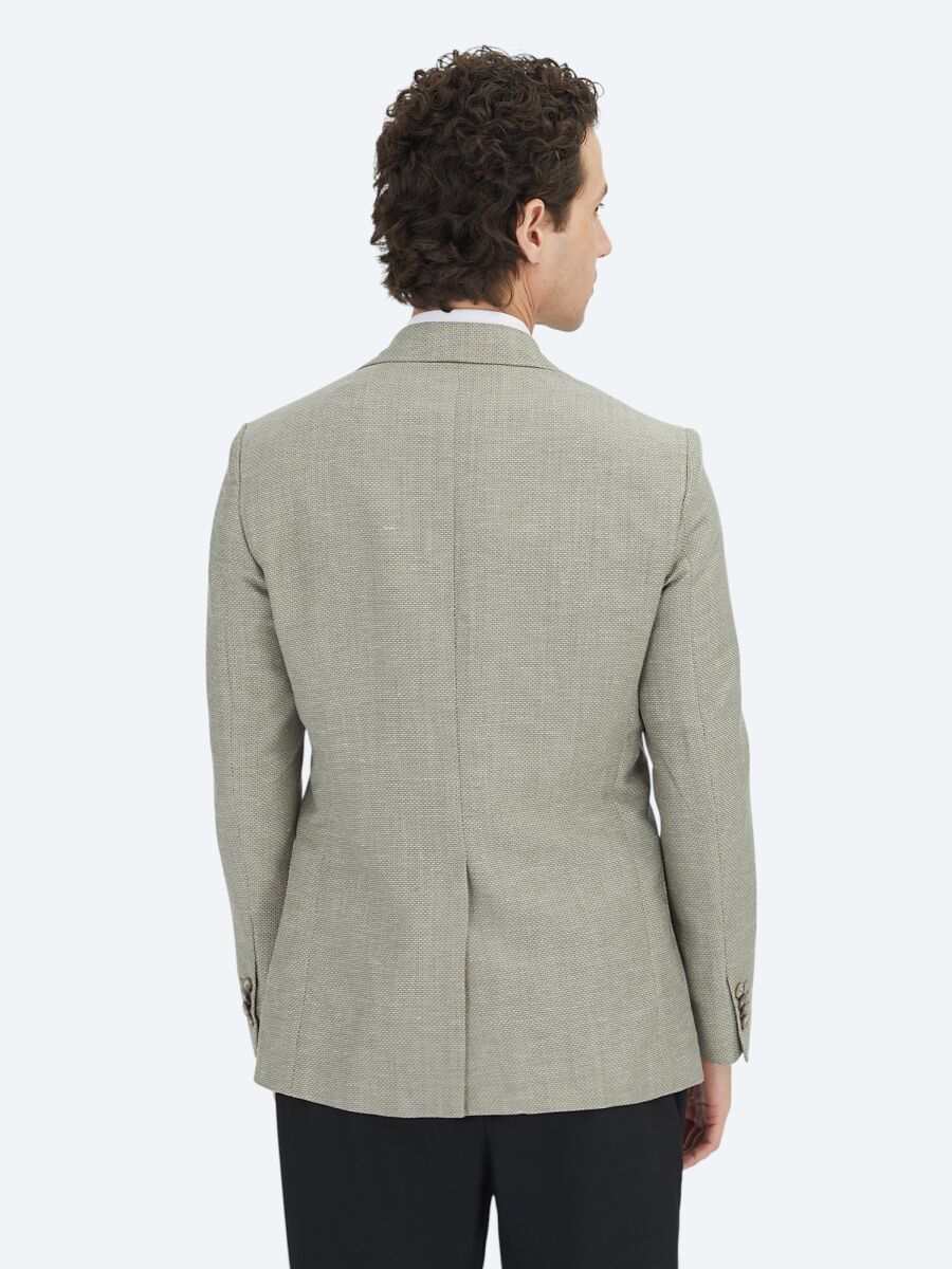 Khaki Plain Modern Fit Wool Blended Jacket - 5