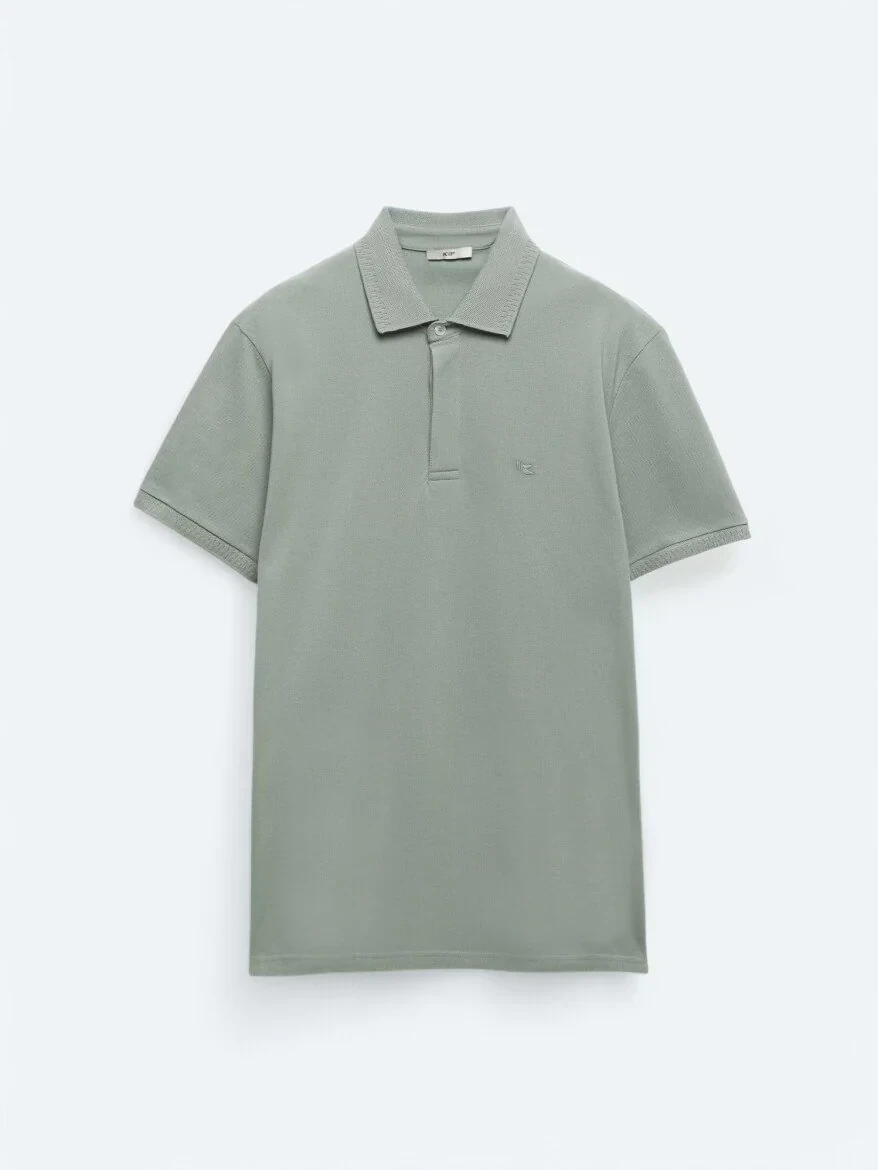 Khaki Plain Polo Neck 100% Cotton T-Shirt - 5