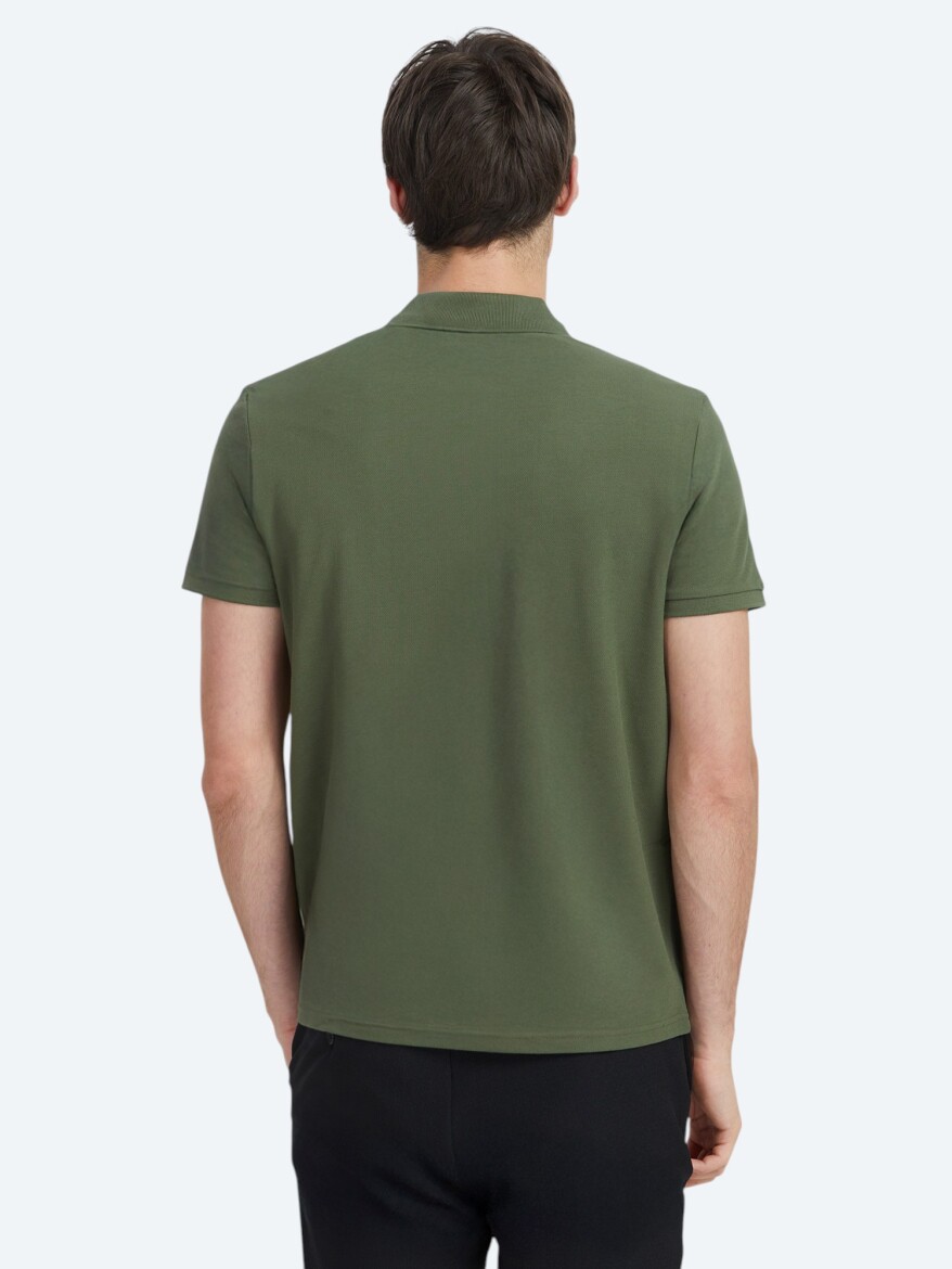 Khaki Plain Polo Neck 100% Cotton T-Shirt - 5