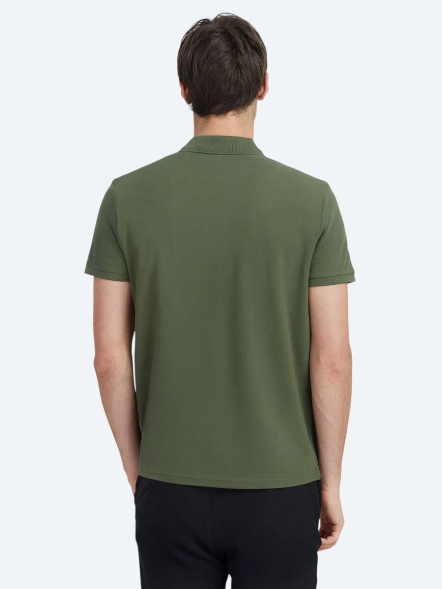 Khaki Plain Polo Neck 100% Cotton T-Shirt - 5