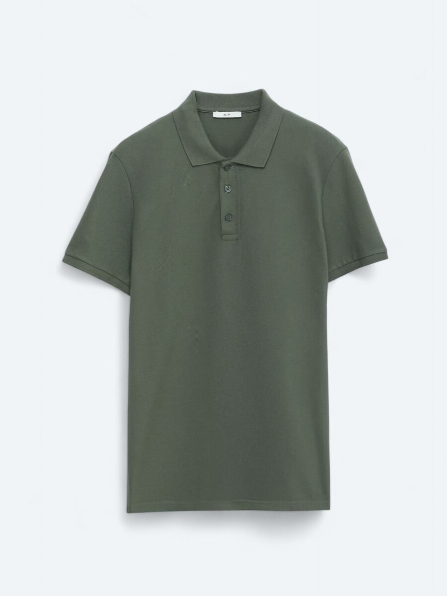 Khaki Plain Polo Neck 100% Cotton T-Shirt - 6