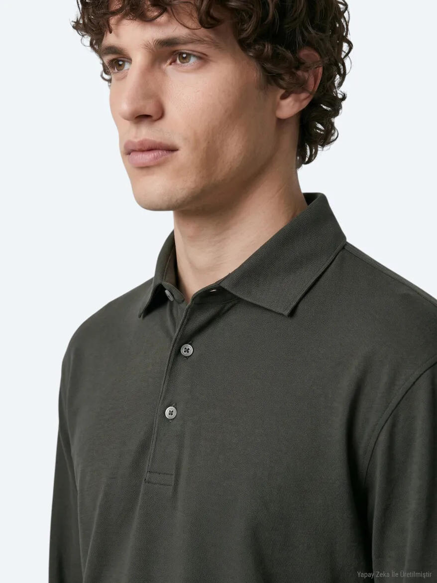 Khaki Plain Polo Neck 100% Cotton T-Shirt - 4