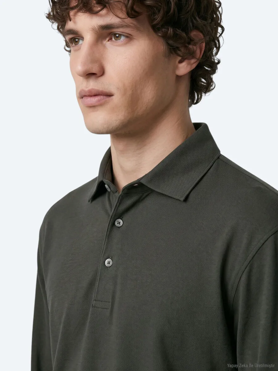 Khaki Plain Polo Neck 100% Cotton T-Shirt - 4