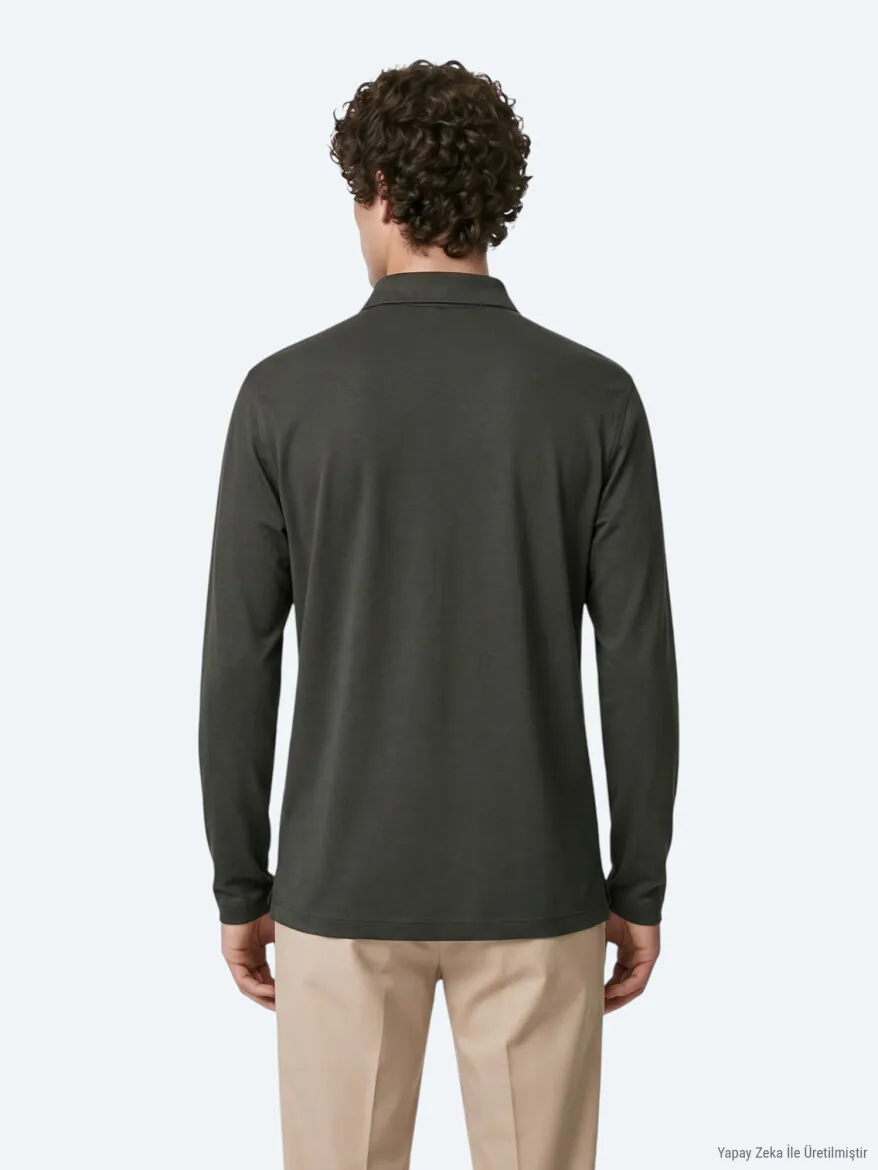 Khaki Plain Polo Neck 100% Cotton T-Shirt - 6