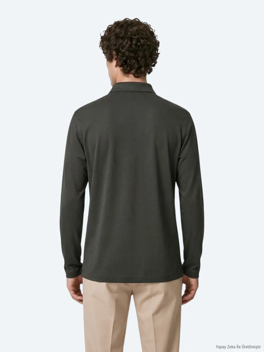 Khaki Plain Polo Neck 100% Cotton T-Shirt - 6