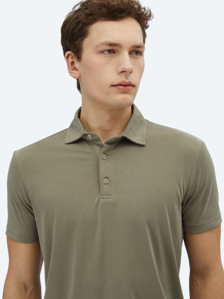 Khaki Plain Polo Neck T-Shirt - 3
