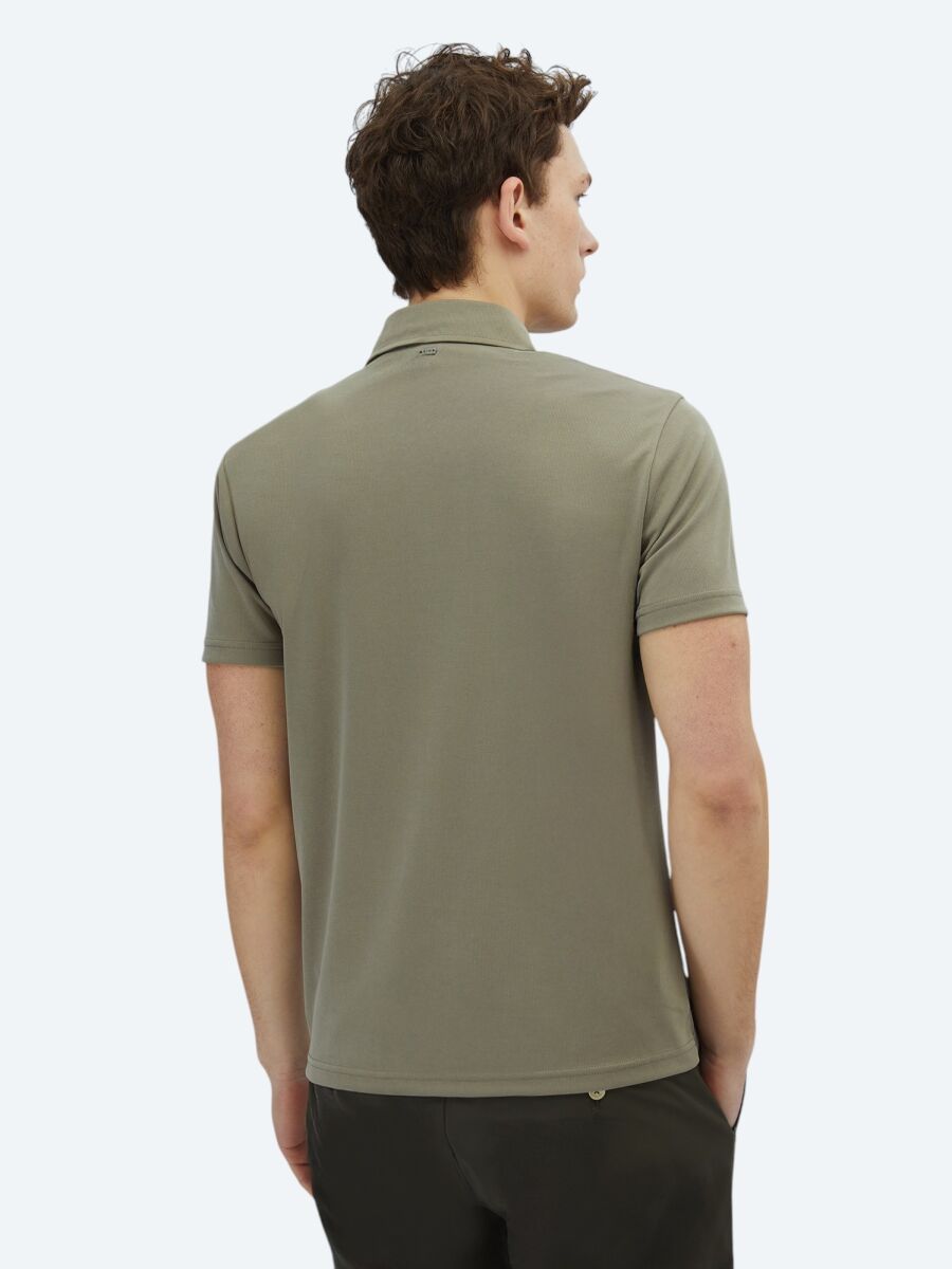 Khaki Plain Polo Neck T-Shirt - 5