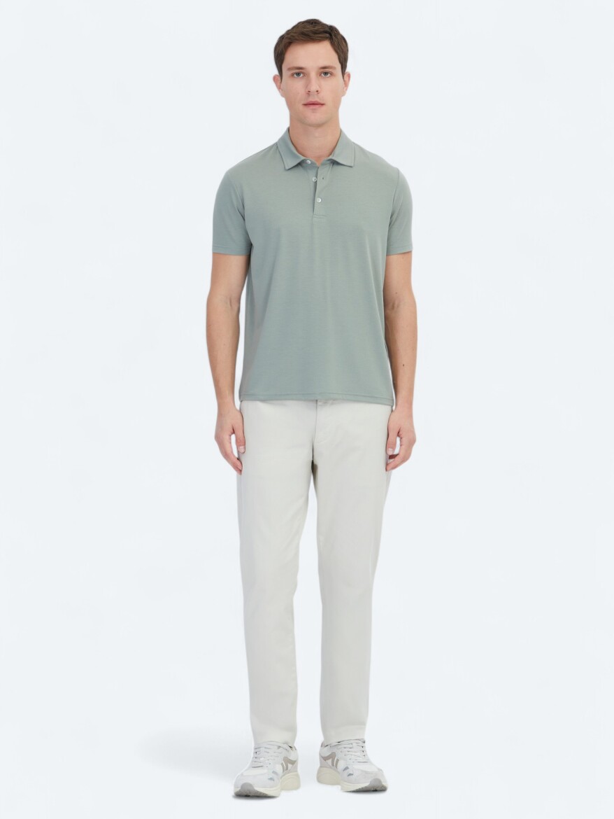 Khaki Plain Recycled Polo Neck T-Shirt - 2