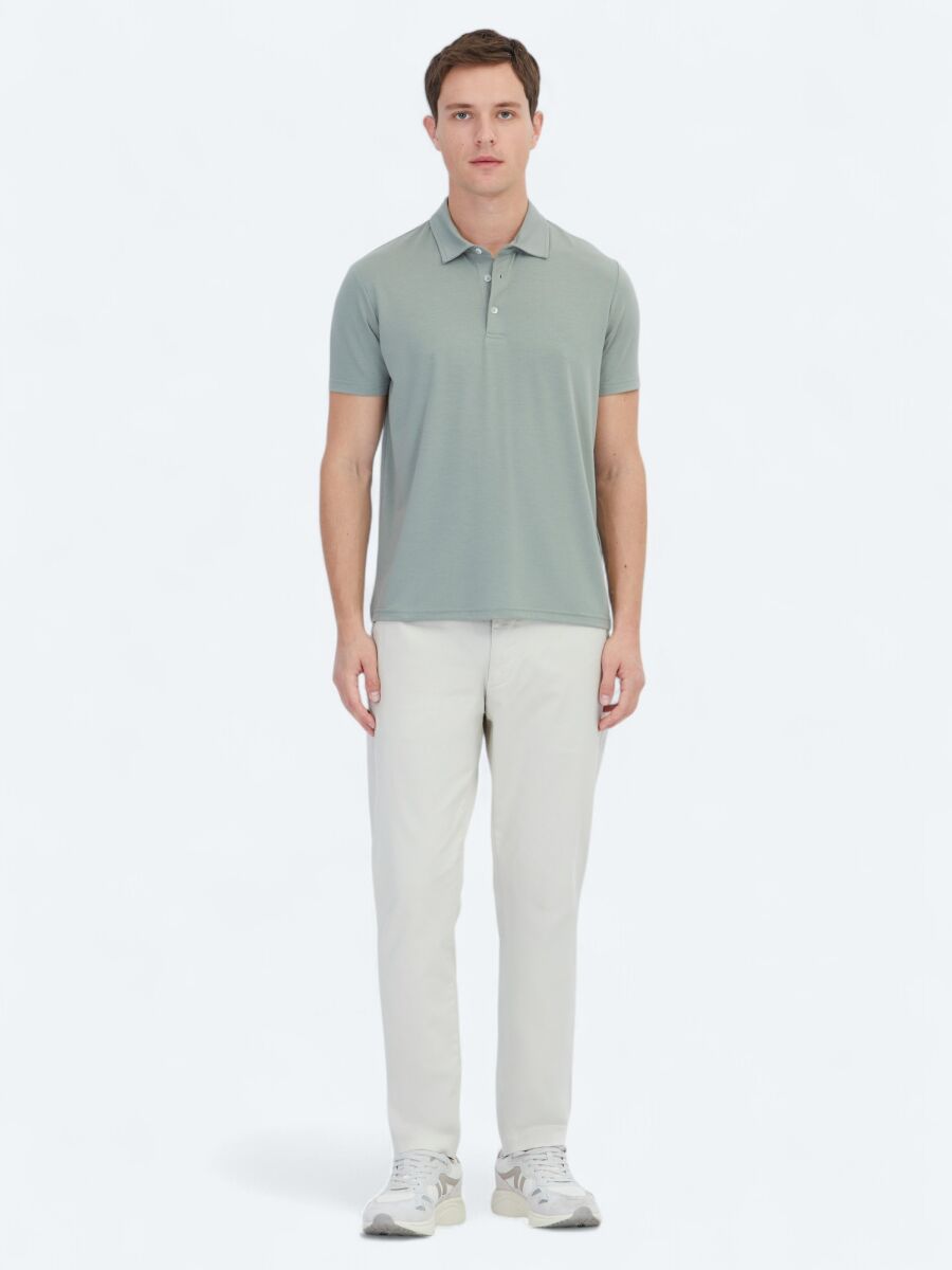 Khaki Plain Recycled Polo Neck T-Shirt - 2