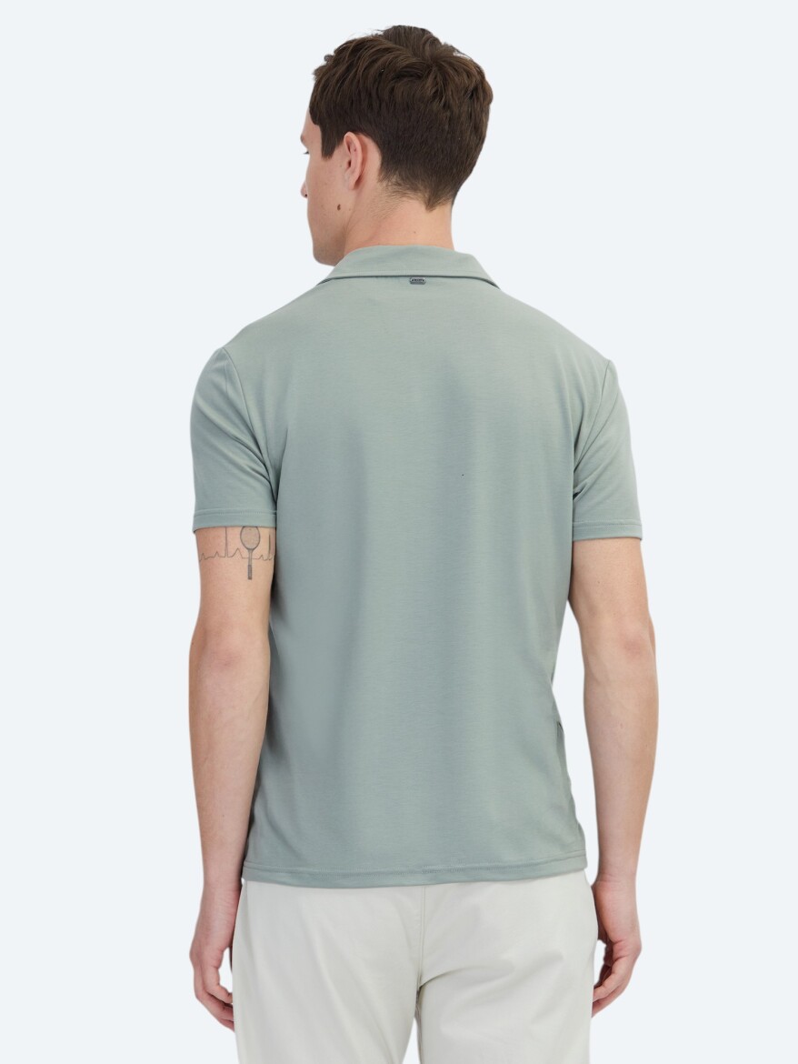 Khaki Plain Recycled Polo Neck T-Shirt - 5