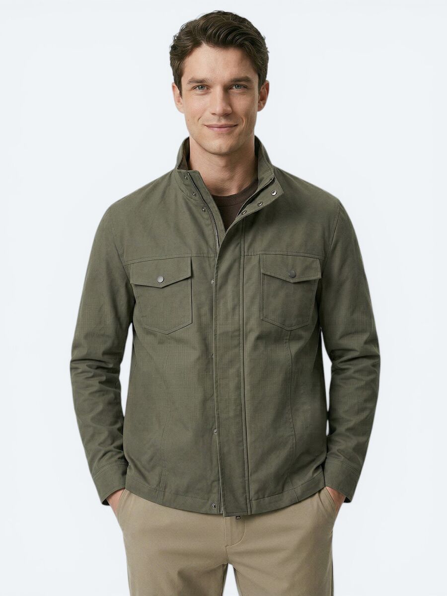 Khaki Plain Regular Fit Lightweight Jacket - 1