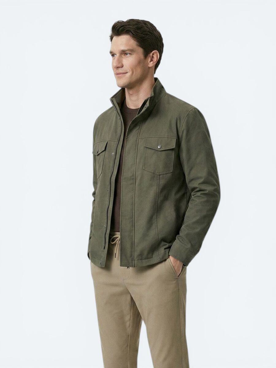 Khaki Plain Regular Fit Lightweight Jacket - 4