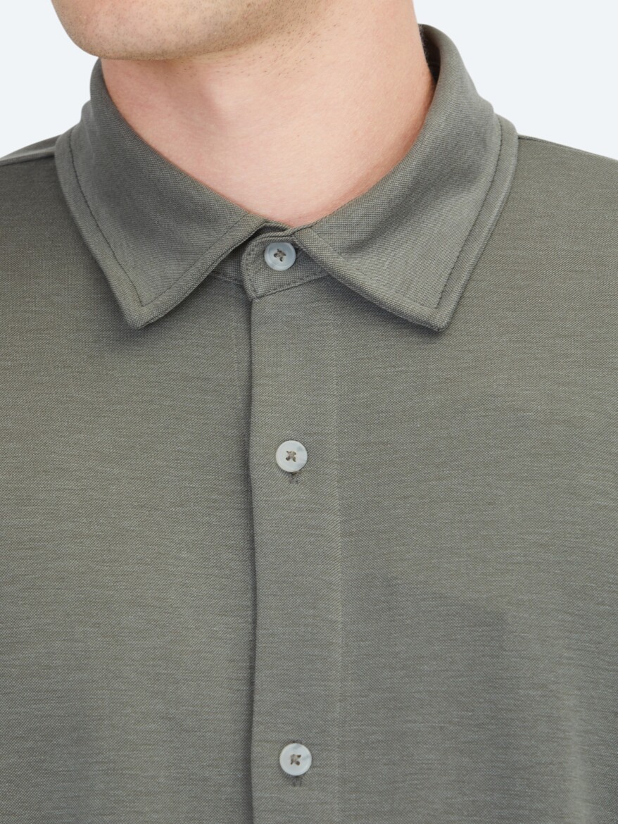 Khaki Plain Regular Fit Long Knitting Casual Shirt - 5